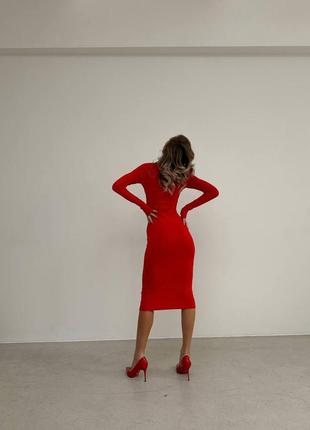 Стильное нарядное платье, женское облегающее платье миди, красное платье на праздник4 фото