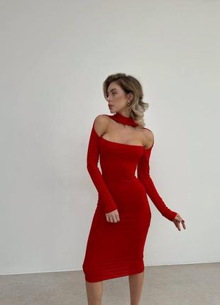 Стильное нарядное платье, женское облегающее платье миди, красное платье на праздник2 фото