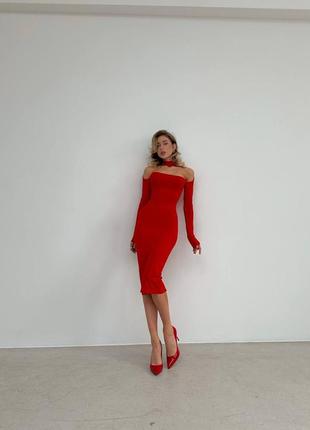 Стильное нарядное платье, женское облегающее платье миди, красное платье на праздник3 фото