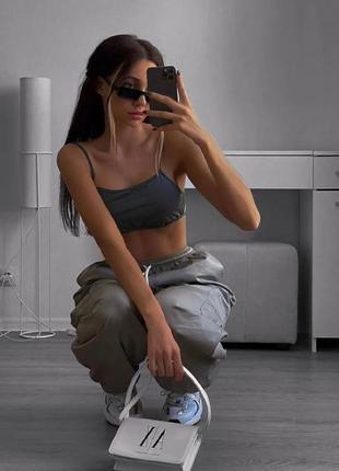 Стильні штани карго з кишенями, топові жіночі широкі штани з плащівки, сірі