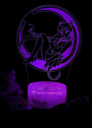 3d лампа сейлор мун, подарунок для фанатів аніме, світильник або нічник, 7 кольорів, 4 режими та пульт