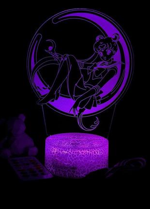 3d лампа сейлор мун, подарунок для фанатів аніме, світильник або нічник, 7 кольорів, 4 режими та пульт