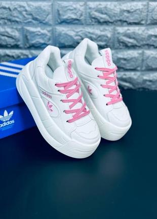 Кроссовки женские адидас adidas на высокой подошве бело розовые, хит!6 фото