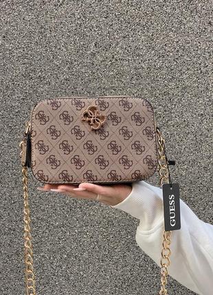 Женская сумка guess коричневая бежевая