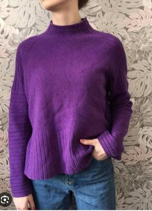 Стильний вовняний фіолетовий світер джемпер пуловер вільного крою