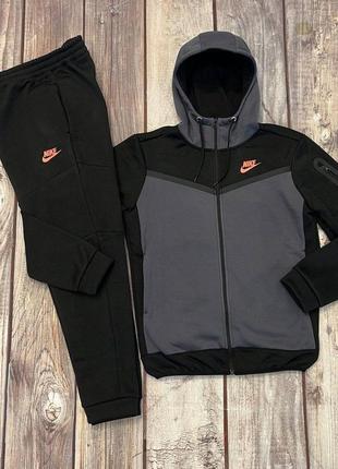 Спортивный костюм мужской теплый nike tech fleece найк теч флис серый s-xxl флисовый зимний