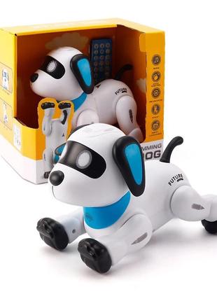Игрушка собака на радиоуправлении с режимом программирования интерактивный робот пёс трюковый со светом и
