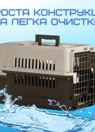 Переноска контейнер для кішок і собак із металевими кріпленнями та дверію + замок для авіа перевезення і4 фото