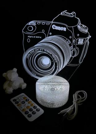 3d лампа фотоапарат, подарунок для фотографа, світильник або нічник, 7 кольорів, 4 режими та пульт