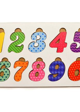 Цветные деревянные цифры для бизиборда, рамка вкладыш 20х12 см с набором цифр 0-9, комплект цифр в рамке