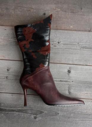 Розпродаж шкіряні коричневі жіночі чоботи на цегейці зимові черевики на натуральному хутрі овчині
