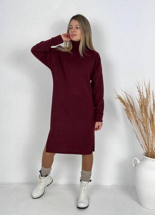 Шикарное тёплое платье  миди  оверсайз с разрезами чёрное розовое малиновое коричневое шоколадное пудрово серое бежевое бордовое зелёное голубое