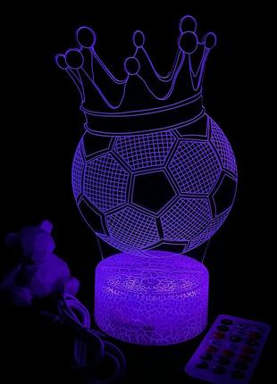3d лампа футбольний м'яч з короною, подарунок футболісту, світильник або нічник, 7 кольорів, 4 режими и пульт4 фото