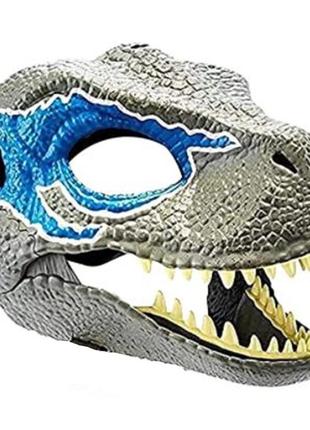 Маска динозавра резиновая велоцираптор для взрослых и детей с подвижной челюстью jurassic world dominion