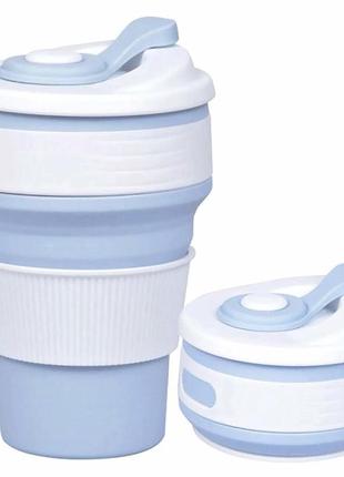 Складана силіконова чашка collapsible coffe cup 350 ml blue<unk> силіконовий стакан<unk> складаний кухоль