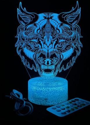 3d лампа волк с узорами, подарок для интерьера дома, светильник или ночник, 7 цветов, 4 режима и пульт