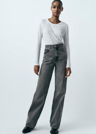 Джинсы zara зара trf high-rise wide leg full length светло-серые серые серого цвета длинные широкие 36, 38 размер