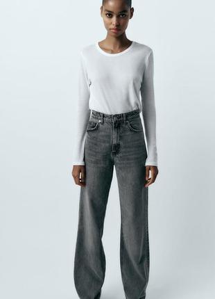 Джинси zara зара trf high-rise wide leg full length світло-сірі сірі сірого кольору довгі широкі 36, 38 розмір4 фото