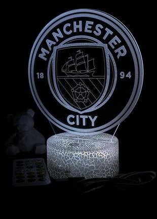 3d лампа фк манчестер сіті, подарунок для фанатів футболу, світильник або нічник, 7 кольорів, 4 режими та пульт2 фото