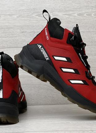 Зимние спортивные ботинки, кроссовки кожаные термо, adidas clima gore-tex red