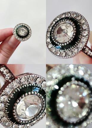 Каблучка срібна з камінням зелена колечко кольцо кругла рід вінтаж1 фото