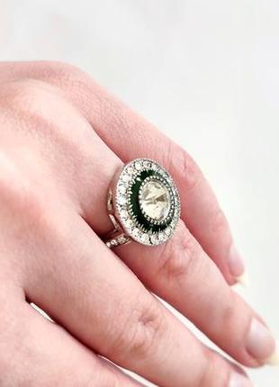 Каблучка срібна з камінням зелена колечко кольцо кругла рід вінтаж2 фото