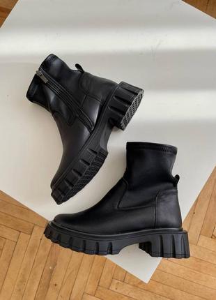 Черные ботинки зимние из натуральной кожи утепленные по щиколотку + стрейч кожа8 фото