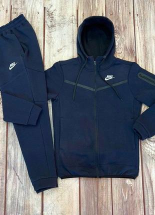 Спортивный костюм мужской теплый nike tech fleece синий флисовый найк теч флис s-xxl зимний