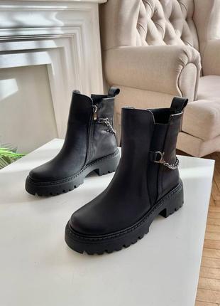 Черные зимние ботинки челси на замочке из натуральной матовой кожи9 фото