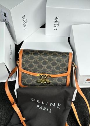 Сумка клатч premium celine teen triomphe bag in triomphe canvas and calfskin tan