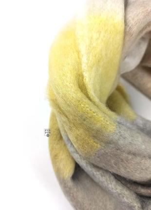 Теплый зимний шерстяной шарф-плед палантин длинный толстый объемный в клетку2 фото