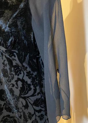 Черная блуза бархатная (кофта бархат) шелковые рукава5 фото