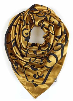 Роскошный шелковый платок деворе enba 90х90 арабеска золотой4 фото