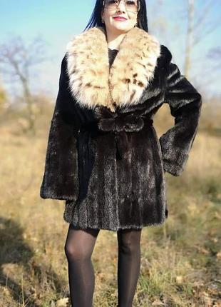 Норковая шуба с рысью norvegian furs  р. 44-463 фото