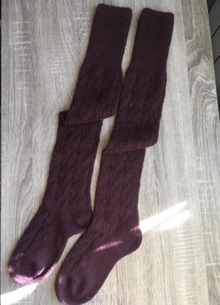Зимние шерстяные бордовые чулки заколенки  длинные носки + 7 цветов9 фото