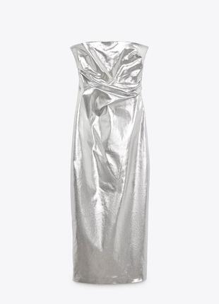 Металлизированное платье с открытыми плечами zara3 фото