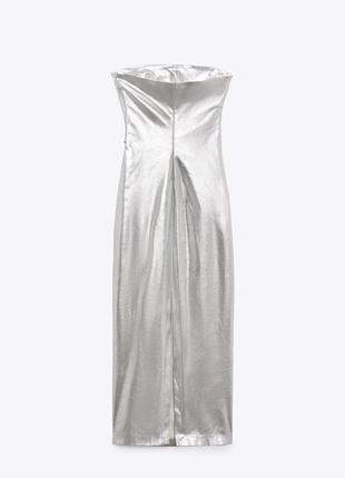 Металлизированное платье с открытыми плечами zara2 фото