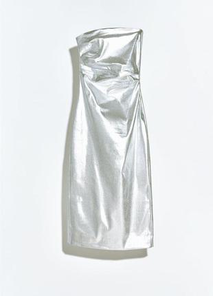 Металлизированное платье с открытыми плечами zara4 фото