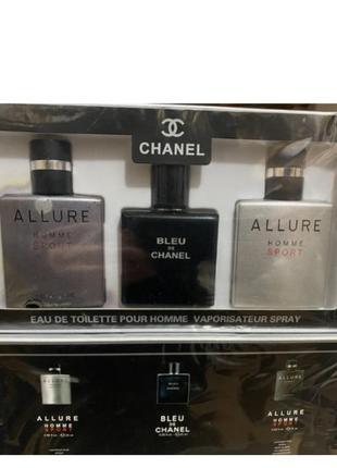 Недолив!подарочный набор chanel set 3 по 25 мл (allure sport+blue de chanel+allure sport extreme)2 фото