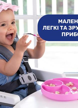 Набір: ложка + виделка з нержавіючої сталі 18м+ chicco, рожевий5 фото