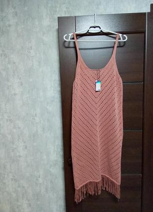 Брендовый новый красивый сарафан-платье из ажурной вязки р.14-16.3 фото