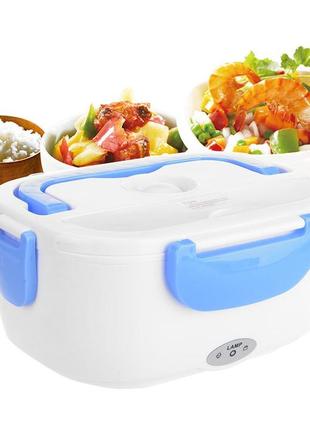 Ланч бокс с подогревом nbz electric lunch box от сети 220в с двумя контейнерами blue4 фото