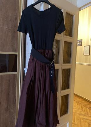 Платье zara пышная юбка с поясом меди3 фото