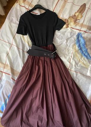 Платье zara пышная юбка с поясом меди