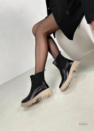 Жіночі черевики челсі чорні шкіряні на байці демісезонні3 фото