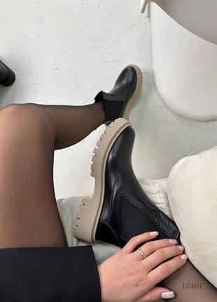 Жіночі черевики челсі чорні шкіряні на байці демісезонні6 фото