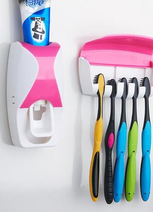 Диспенсер для зубної пасти з тримачем зубних щіток nbz pink1 фото