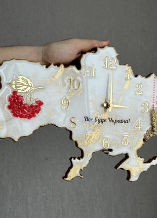 Годинник настінний з епоксидної смоли "карта україни" 40x25 см