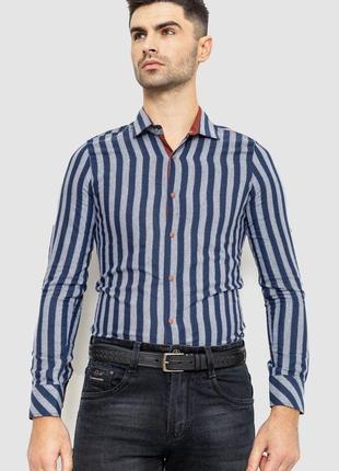 Сорочка чоловіча в смужку байкова, колір сіро-синій, 214r61-95-001