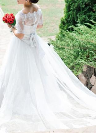 Цена до конца февраля!свадебное белое длинное со шлейфом платье4 фото